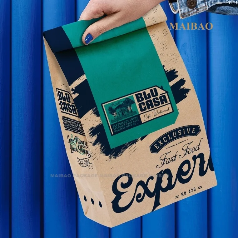 Напечатанный на заказ пищевой экологически чистый розничный коричневый крафт-попкорн упаковывающий бумажный пакет для картофельных чипсов с оловянным галстуком