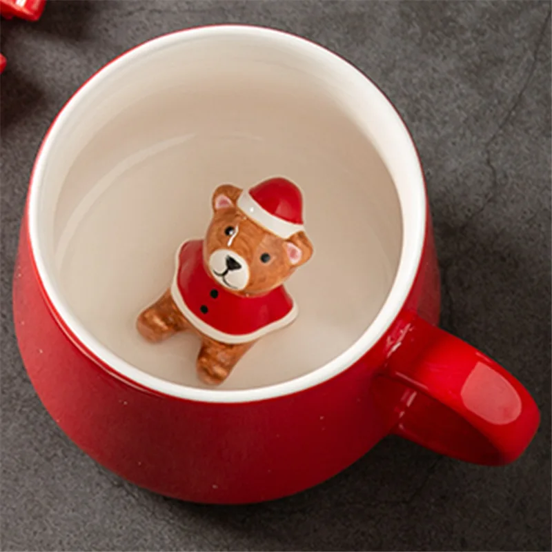 Water Cup Festive Mug With Lid Spoon Christmas Tree Elk Cup Christmas Gift Ceramic Santa Snowman Red Gift