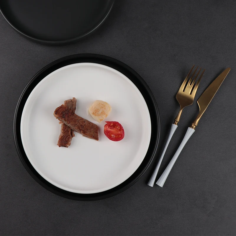 Матовые черно-белые тарелки для посуды Розничная торговля на веб-сайте или в Plaza Высококачественная керамогранитная кухонная тарелка Посуда в коробке с логотипом по индивидуальному заказу