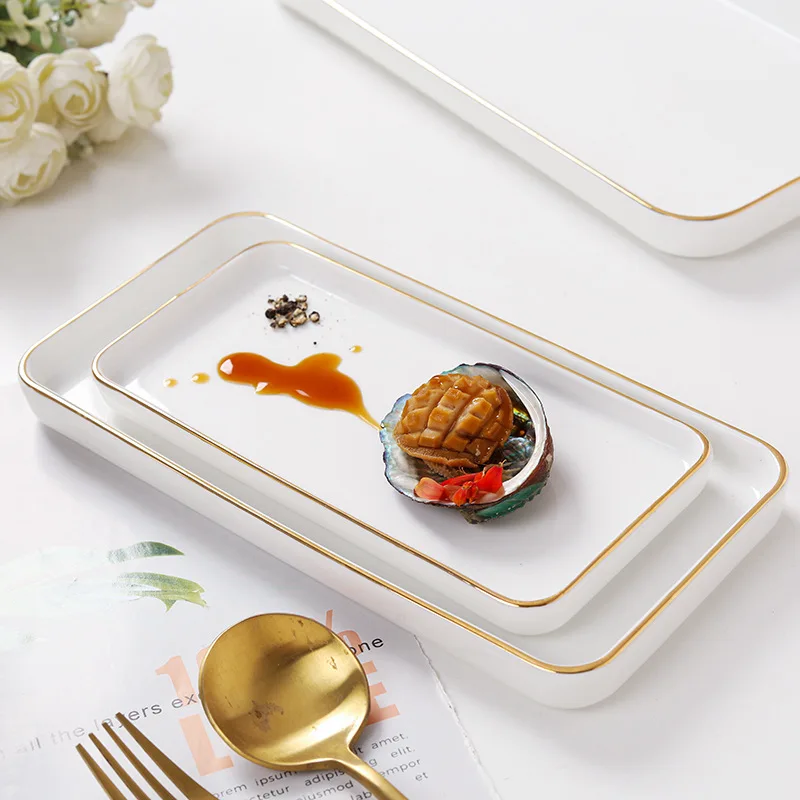 Japanese White Porcelain Restaurant Serving Long Ceramic Square Plate Sushi Plates and Dishes