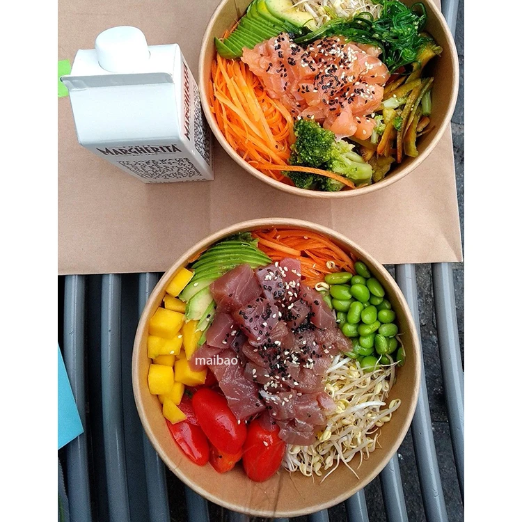 Большая салатница, 24 унции, бумажная миска для здоровых закусок, с крышкой, с индивидуальной печатью, одноразовая суповая миска из крафт-бумаги, 36 унций для повседневного обеда