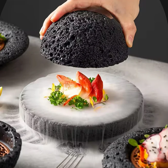 Wholesale Molecular Cuisine Dinner Plate New Design With Dry Ice Cement Rock Meteorite Planet Appeal for Serving Dishes & Plates