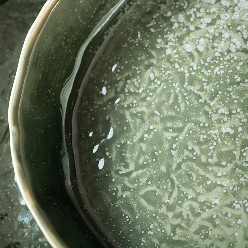 Зеленая фарфоровая тарелка, набор столовой посуды, кухонная посуда для ресторанов, фарфоровая посуда, скандинавская крапинка, реактивная для столовой