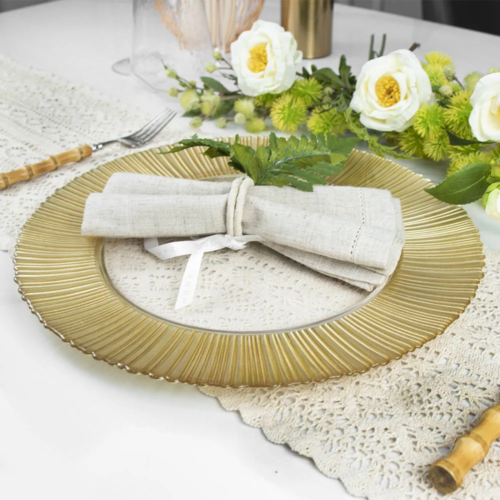 Оптовые стеклянные тарелки для ужина, золотые тарелки, дешевые декоративные тарелки для зарядного устройства, стеклянная позолоченная оправа для свадьбы