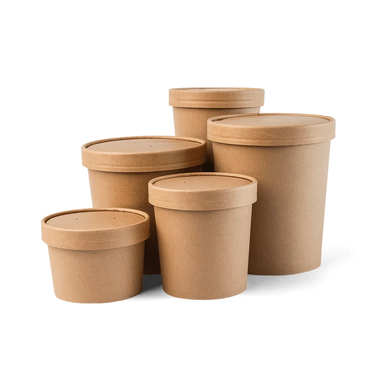 Биоразлагаемый салатник Эко дружелюбный Крафт бумажный с бумажной крышкой