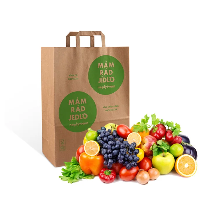 Изготовленный на заказ логотип Экологически чистый широкий базовый пустой бумажный пакет для супермаркетов Фрукты и овощи Цветочная сумка из крафт-бумаги