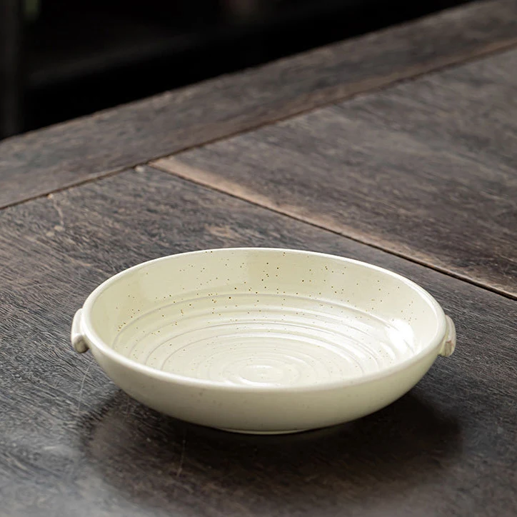 Vintage Coarse Pottery Double Ear Plates Hotel Restaurant Dishes Tableware Home to Make Old Deep Dish