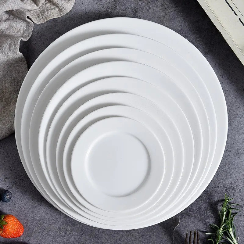 Bulk Cheap Price Customized Ceramic Plate  White Hotel Round Ceramic Porcelain Dinner Plates Set for Restaurant