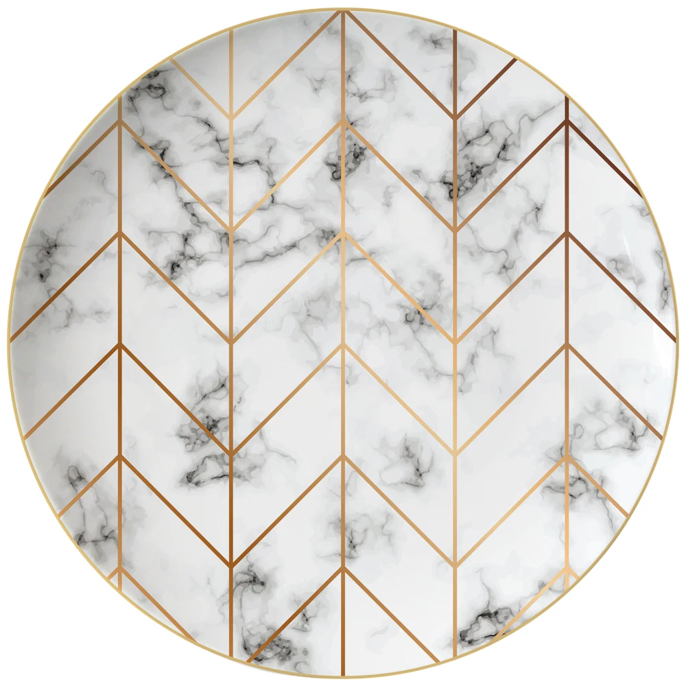 Мраморный дизайн, набор столовой посуды, золотая сервировка, свадебное зарядное блюдо, керамические тарелки