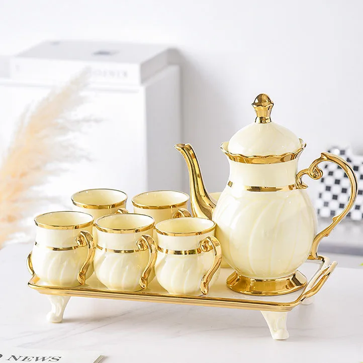 High Quality European Luxury Bone Porcelain Afternoon Tea Set Exquisite Gold Edge Ceramic Coffee Cup