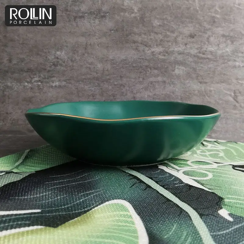 Оптовая продажа фарфоровой суповой миски зеленого цвета керамической миски для лапши или салата