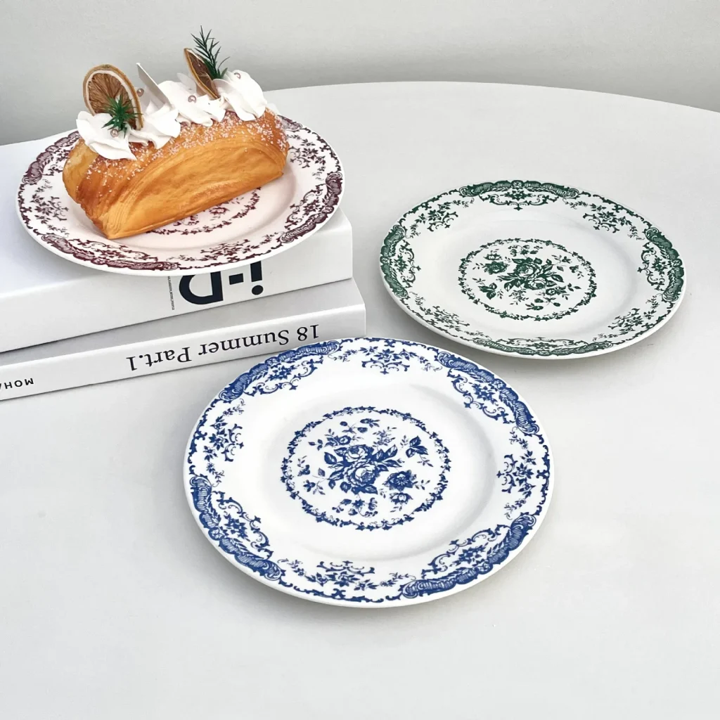 2024 Vintage Nordic Ceramic Tableware Set Flat Plate and Saucer for Dessert and Cake Vintage Home Design