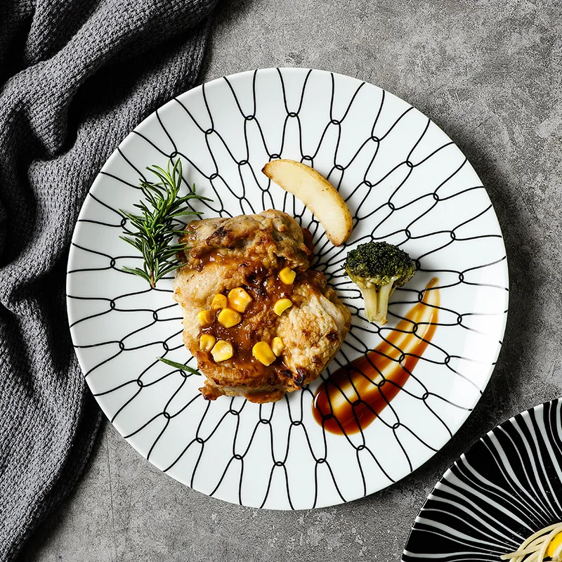 Black and White Creative Western Style Ceramic Dishes Western Food Dinnerware Commercial Steak Plates Household Tableware