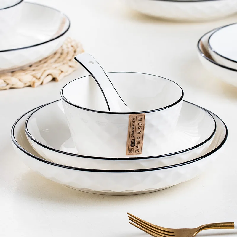 Simple Rose Diamond Ceramic Tableware Set Cute Design Porcelain Container Soup Wedding Party Home Use Stocked Home Gift Box