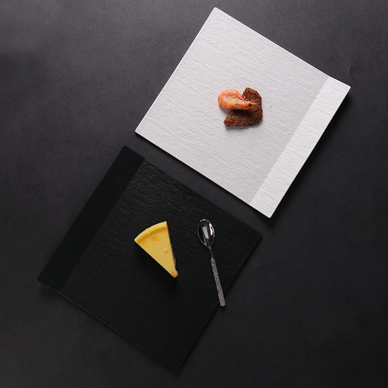 Отель в западном стиле, матовая черно-белая квадратная фарфоровая тарелка, тарелка для еды, квадратная фарфоровая тарелка для кейтеринга