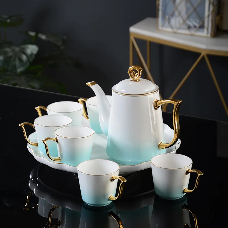 European Style Luxury Living Room Mug Modern Family Golden Painted Ceramic Coffee Cup Set 200ml Capacity with Gift Box