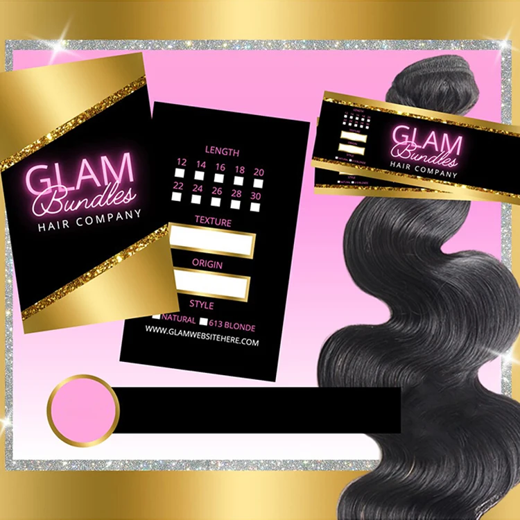 Роскошный логотип длиной в дюйм, галстук для ухода за салоном, наклейки для парика, наборы этикеток, клейкие обертки для наращивания волос и бирки для подвешивания