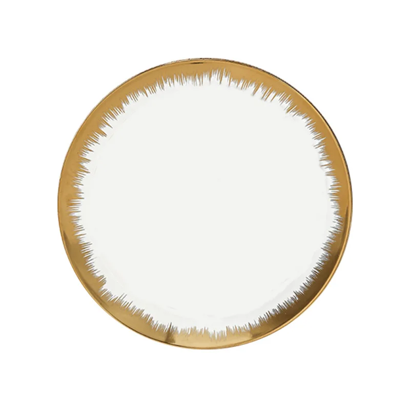 Home Creative Gold Classic Design Porcelain Dinnerware Set Flat Breakfast Plate for Restaurants Camping Ceramic Hot Sale