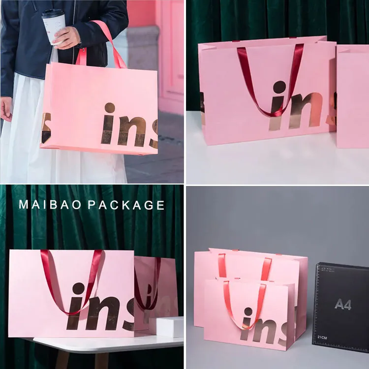 Роскошный бренд с логотипом обувного бутика розовая упаковка подарочная бумажная сумка для покупок для одежды