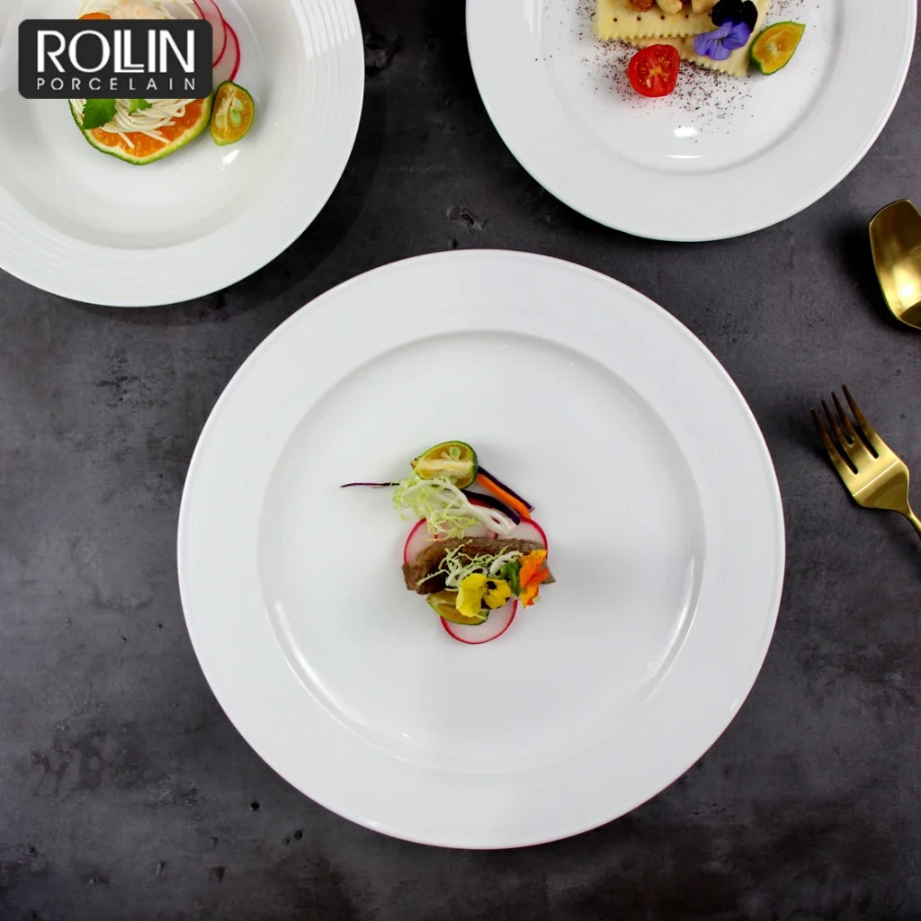 Удобства в отеле, фарфоровая белая обеденная тарелка, кухонные тарелки, керамический набор тарелок для шведского стола для ресторана общественного питания