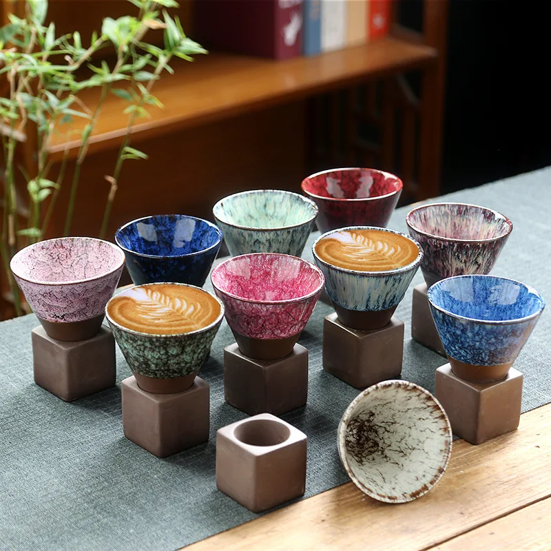 200ml Retro Kiln-Changing Ceramic Coffee Cup Creative Japanese Coarse Pottery Mug with Healthy Stoneware Stocked Lid Included
