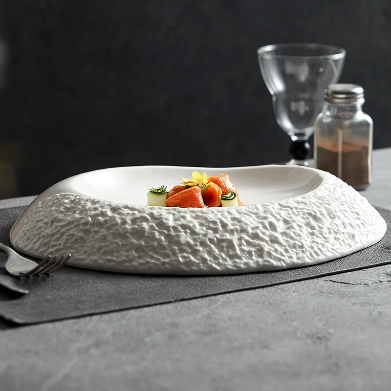 Irregular Dinner Plate Ceramic Cold Dishes Pasta Fruit Salad Sushi Soup Puree Serving Tray Show Plate Club Restaurant Dinnerware