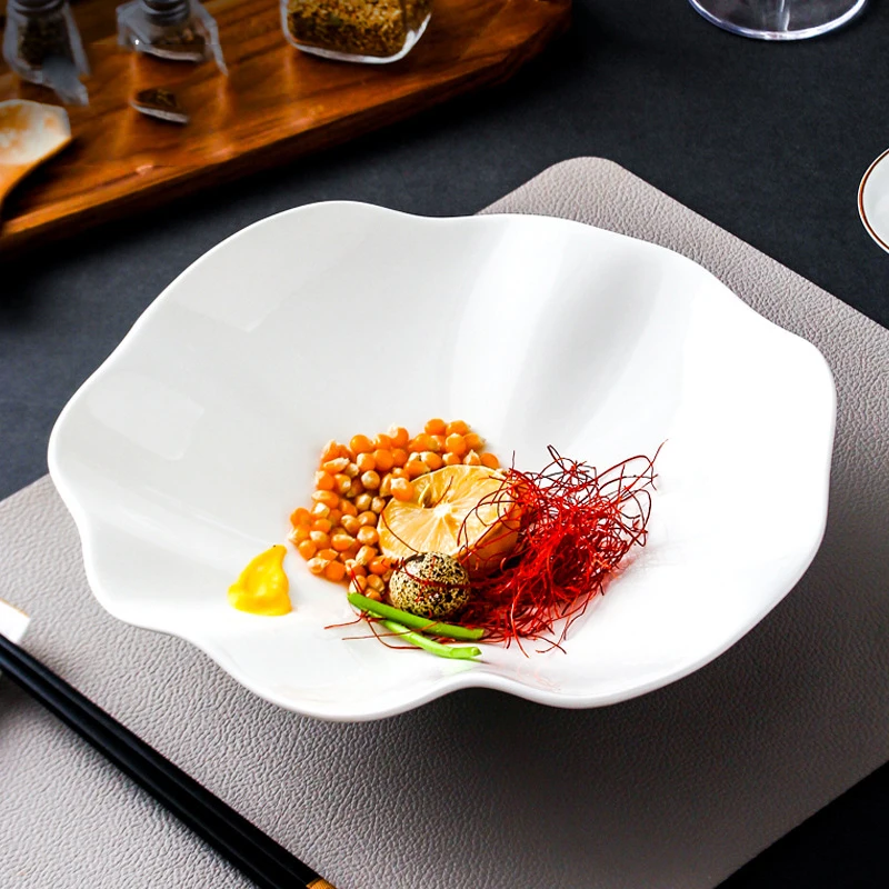 Lotus Light Luxury Western  Sushi Breakfast Tableware Wedding Ceramic Porcelain Irregular Soup Salad Plate