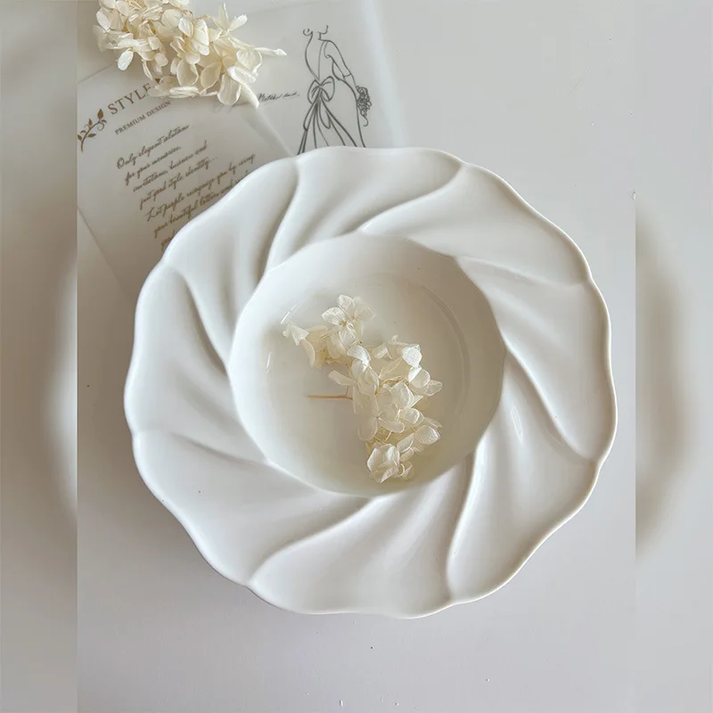 Three-dimensional Flower Ice Cream Lace Straws Cheap Breakfast Ceramic Plates Pattern Soup Dessert Spaghetti Dessert Plate