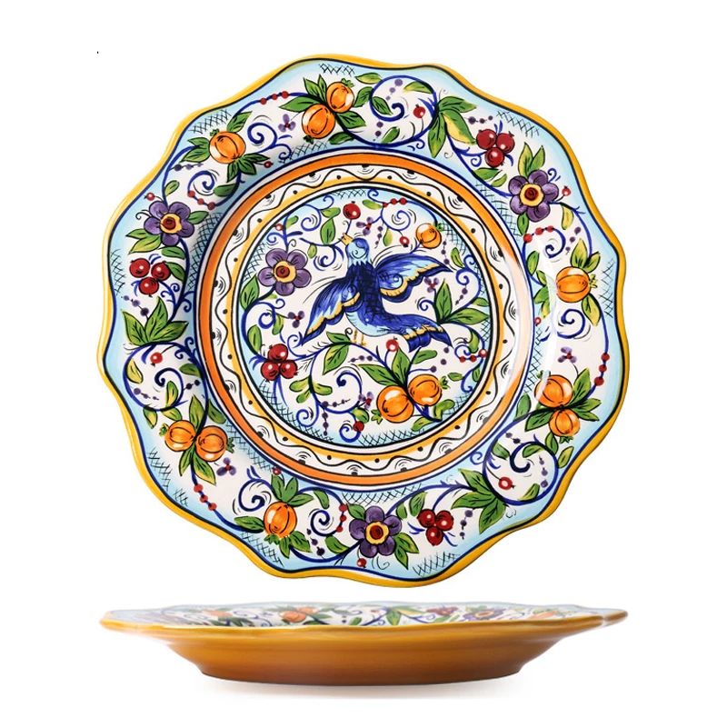 Bohemian Unique Style Rice Salad Floral Design Round Dinner Ceramic Nordic Porcelain Dessert Plate