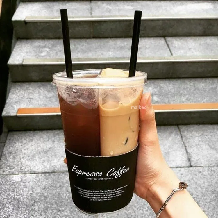 Прозрачная пластиковая чашка с 2 отделениями на заказ, 18, 22, 24 унции, одноразовая чашка для сока, холодных напитков, пузырьков, чая с молоком, две чашки