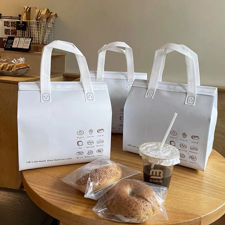 Изолированная сумка-холодильник с принтом на заказ для еды, напитков на вынос, сумка-холодильник для торта Боба, чая, мороженого, многоразовая нетканая термосумка