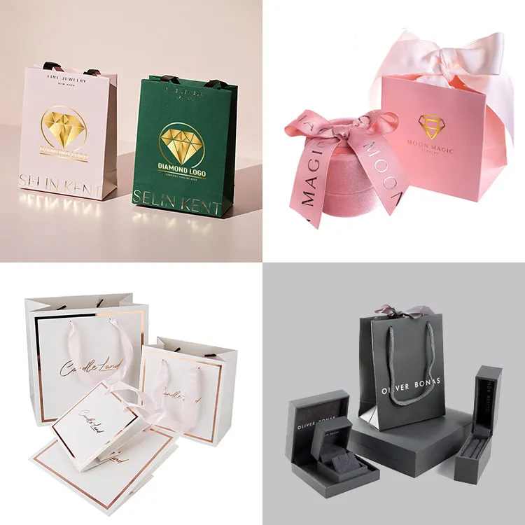 Роскошный белый бумажный пакет с принтом логотипа на заказ, бутик ювелирных изделий, упаковка для одежды, картонная бумага, подарочная сумка для покупок