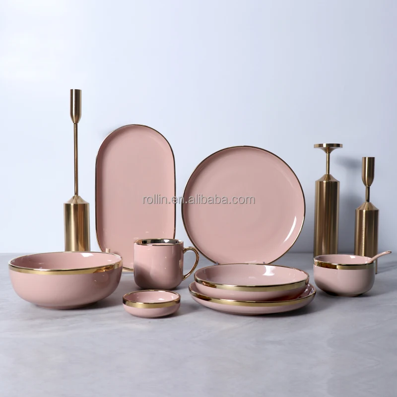 Оптовая продажа керамического фарфорового набора для ресторана, кухонной тарелки, полной роскошной свадебной посуды, набора посуды