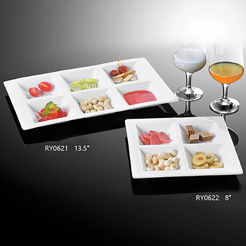 Оптовая продажа, керамическая тарелка с логотипом для шведского стола, посуда для общественного питания, ресторанная фарфоровая тарелка с 5 отделениями для отеля