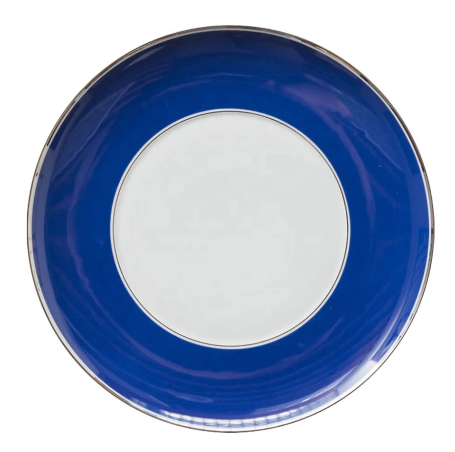 Vintage Tableware Creative Blue Striped Bone China Dinner Plate Restaurant Dinner Ceramic Plate