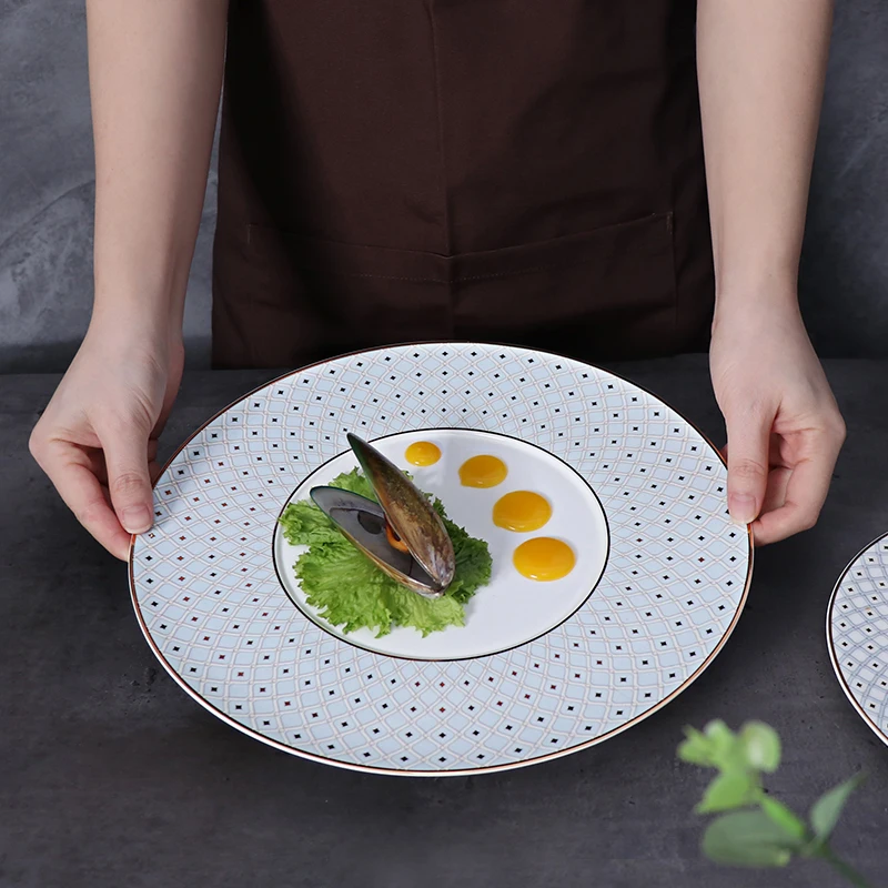 Набор для ужина в ресторане, тарелки с золотой оправой, тарелка для ужина и салата на косточке, посуда для ресторана, оптовая продажа, костяной фарфор