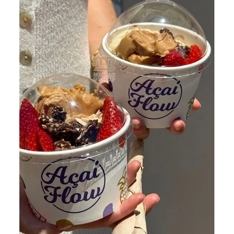 Оптовые пользовательские чашки для десерта с крышками Одноразовая чашка для мороженого Пищевой бумажный контейнер Упаковка для мороженого Чашка для замороженного йогурта