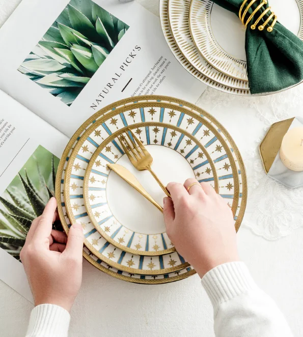 Сервиз Brett Chinabrett Gold Fine Bone с кофейной чашкой и блюдцем, фарфоровые тарелки Nordic