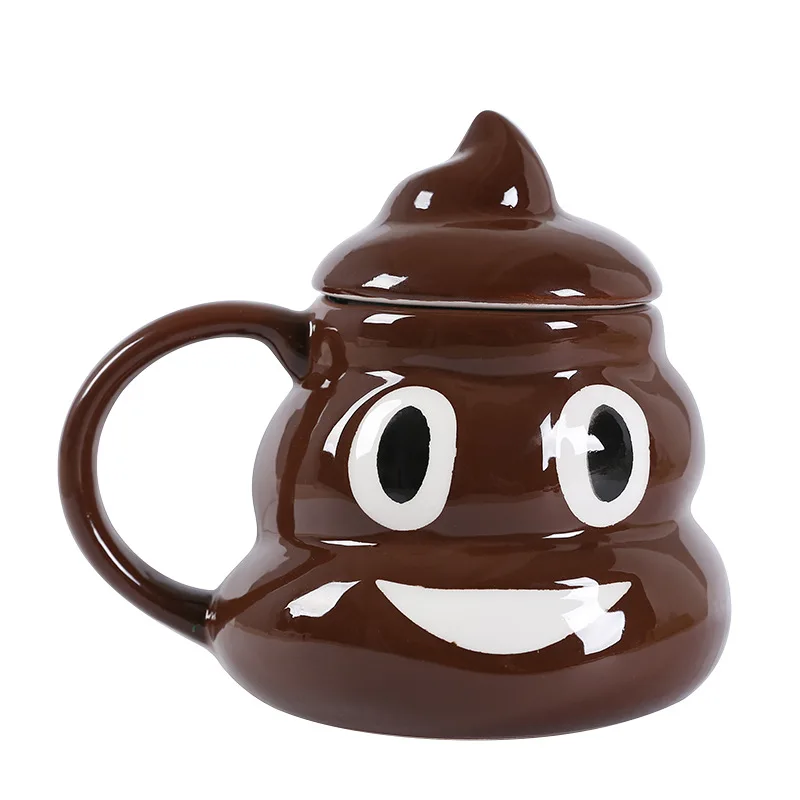 Hot Selling 3D Cartoon Ceramic Mug Funny Creative Poo Shaped Coffee Cup With Lid