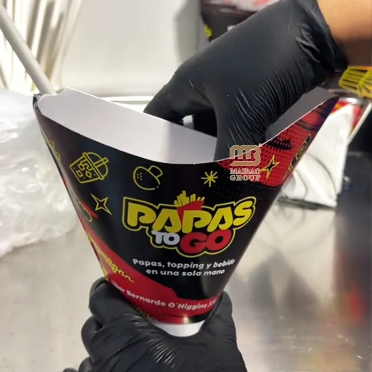 Бумажный веер с принтом на заказ для чашек. Одноразовые чашки для горячей еды. Держатель бумажного конуса для картофеля фри. Papas Fritas. Чашка для закусок и напитков 2 в 1.