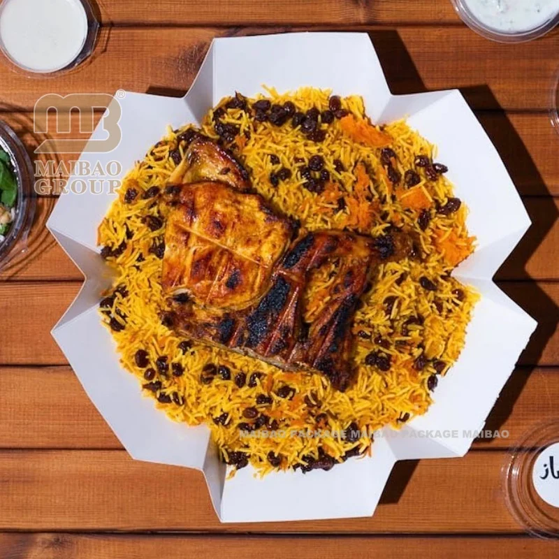 Упаковка для фаст-фуда Курица-гриль с рисом Бухари Коробка для пиццы из гофрированного картона Упаковка для фаст-фуда для риса