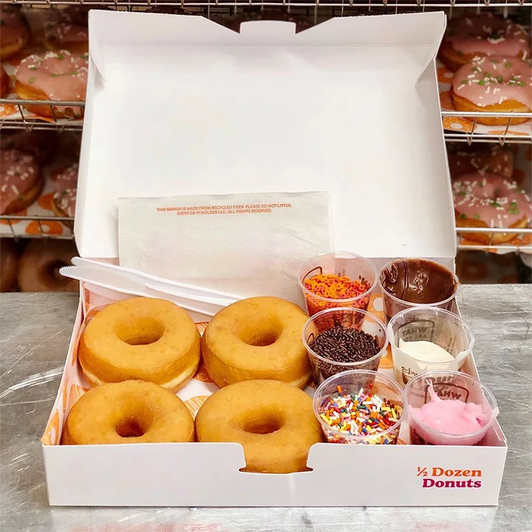 Оптовая продажа, роскошный розовый, белый картон, одиночные 6, 12, 24 отверстия, кекс, печенье, хлебобулочные изделия, обычная печатная коробка для пончиков