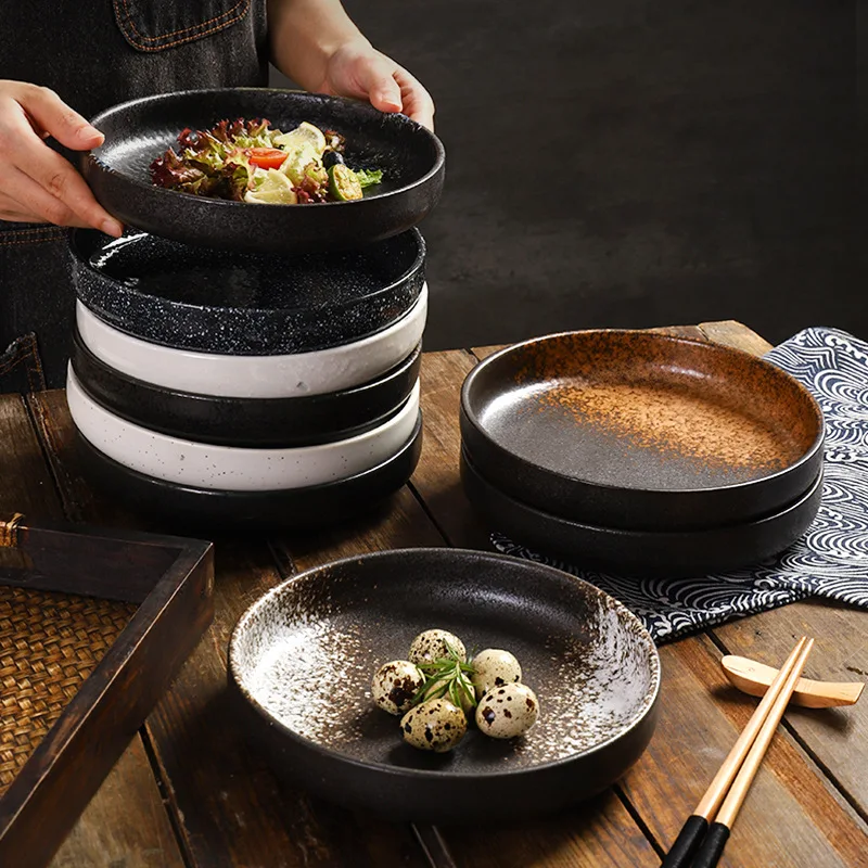 Japanese Luxury Dinnerware Set Creative Flat Ceramic Plates Pizza Pasta Restaurant Tableware Parties Wholesale Nordic Home