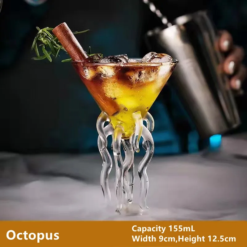 Creative Octopus Bird Design High Borosilicate Cocktail Glass Goblet for Party Wine Cups