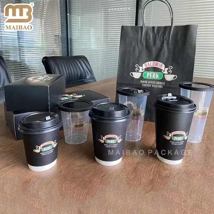 Напечатанный на заказ логотип, 8 унций 12 унций, экологически чистые одноразовые кофейные чашки из крафт-бумаги Pla to Go
