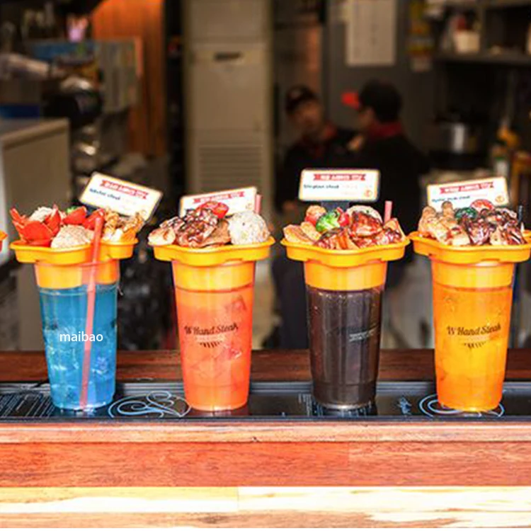 Одноразовый пластиковый держатель для закусок, чашка для напитков, жареная курица, салат, фруктовый поднос, чашка для акций, чашка для напитков с принтом на заказ, с держателем для закусок