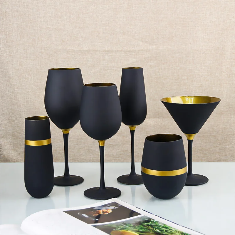Бокал для вина из черного, красного золота с золотой оправой и ножкой, набор бокалов для вина ручной работы круглой формы, цветной бокал для вина по индивидуальному заказу