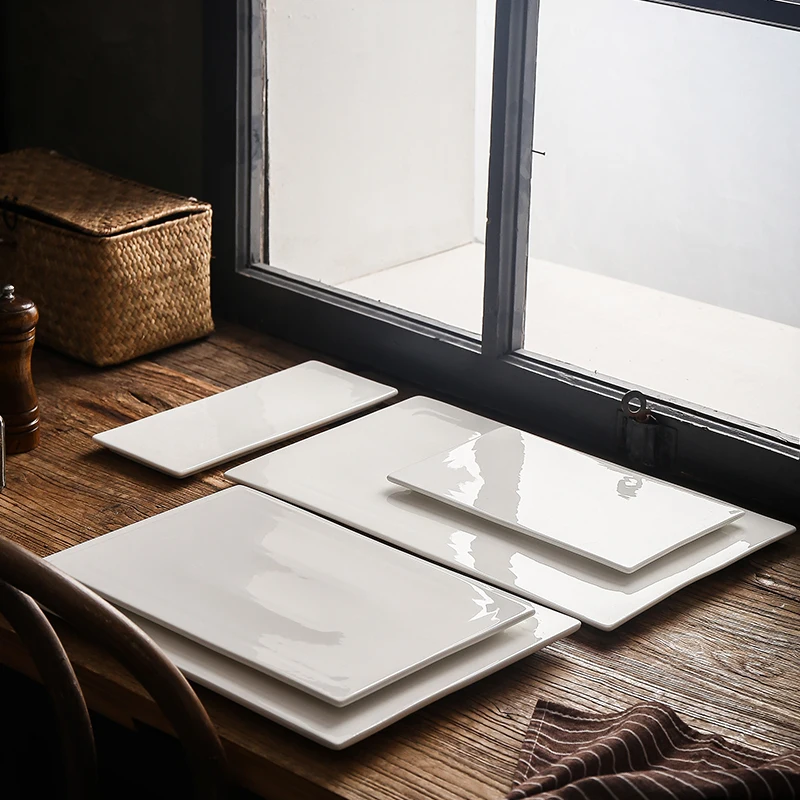 Роскошная белая фарфоровая прямоугольная тарелка для свадебной посуды и сервировочной посуды в ресторане