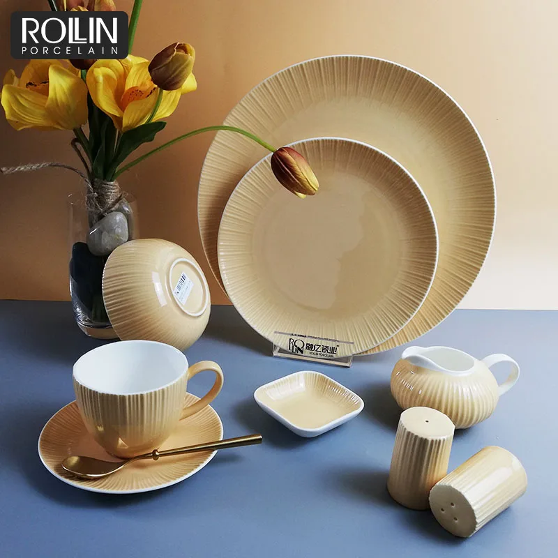 Элегантная боковая тарелка для отеля, обеденная тарелка, цветная глазурованная посуда, обеденный набор из костяного фарфора