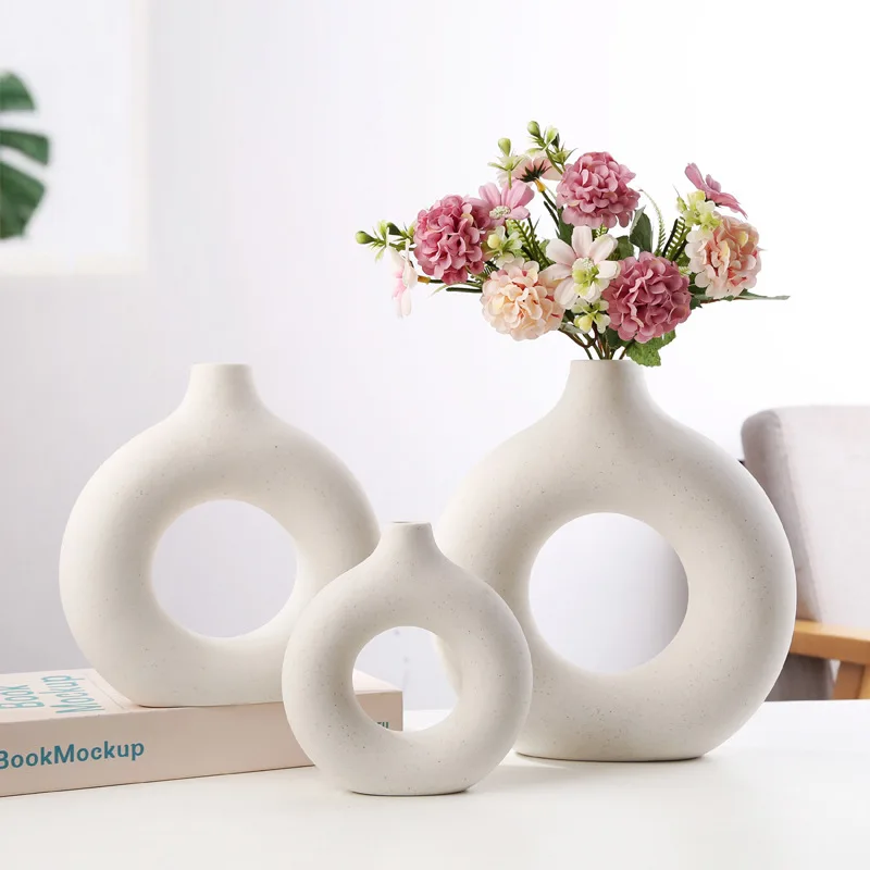 Nordic Ins Ceramic Vase Creative Circular and Irregular Decorative Handicrafts Bottle for Modern Living Room Flower Display